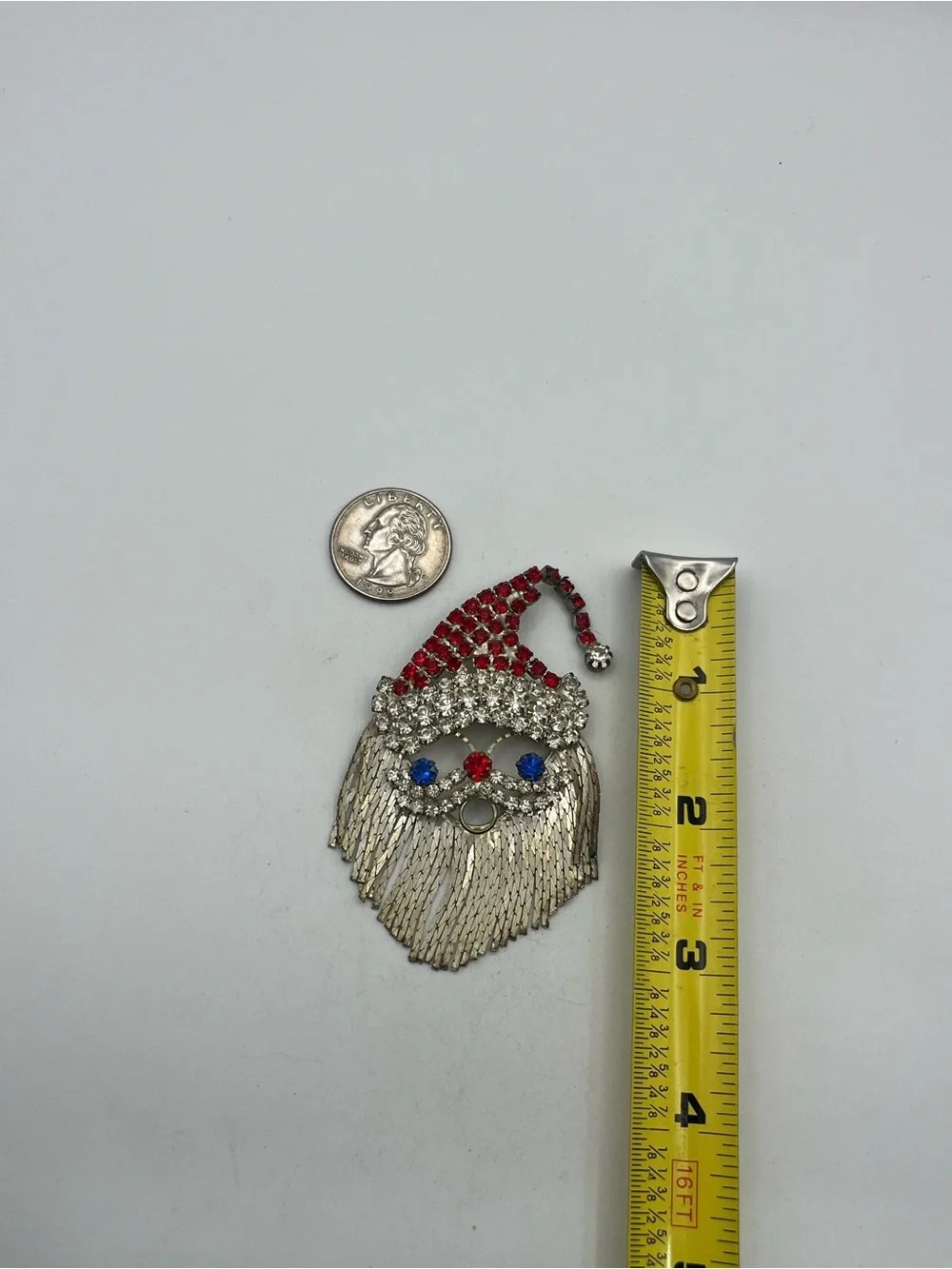 Santa Claus Christmas articulated fringe chain beard rhinestone brooch pin